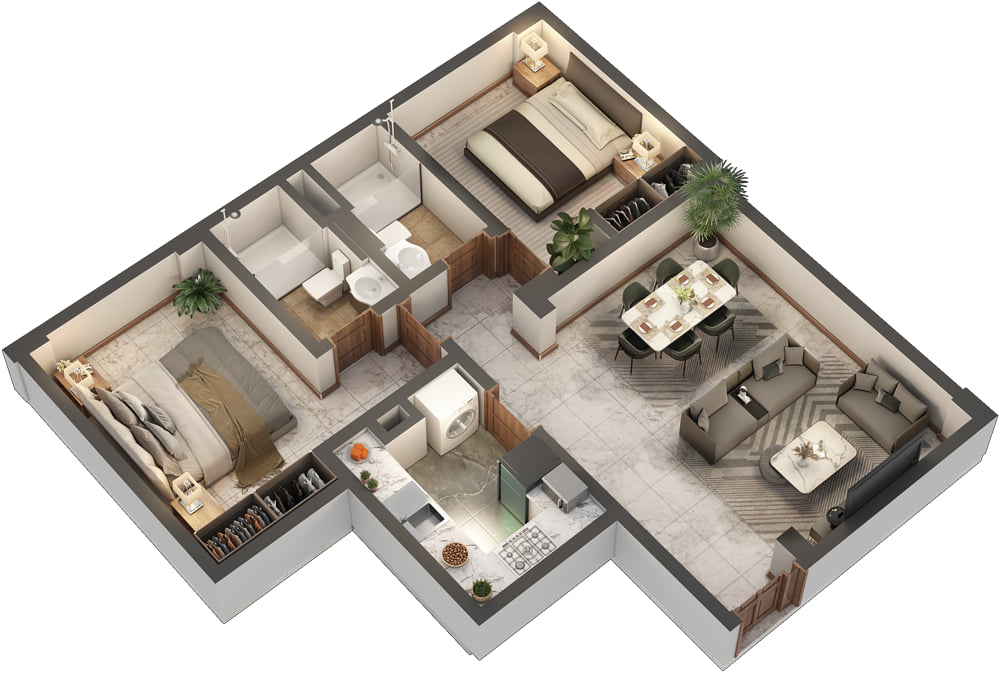 Waadi Residence two-bedroom floor plan