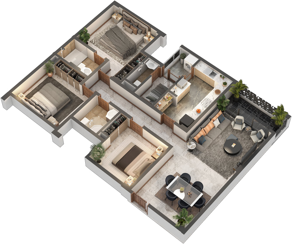 Waadi Residence three-bedroom floor plan